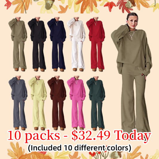 🔥Last Day Promotion 🔥Women's 2 Piece Sweatsuits Long Sleeve Knit Sweater Wide Leg Pants Outfits Loungewear Set