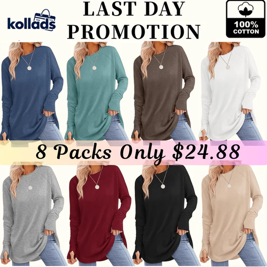 🔥Womens Tunic Tops to Wear with Leggings Long Sleeve Thumb Hole Shirts Crew Neck Curved Hem